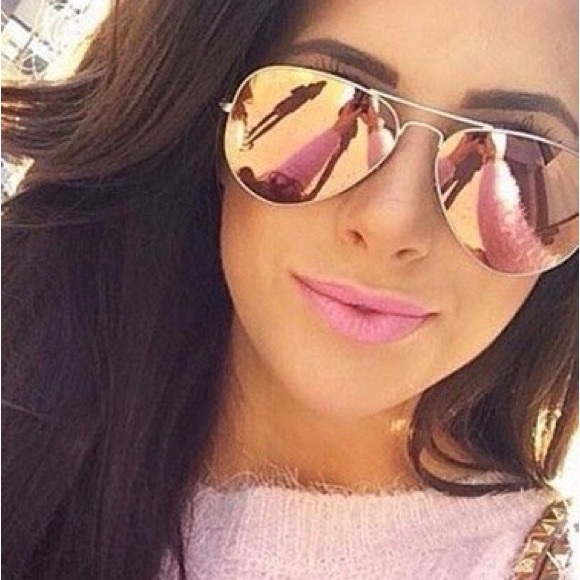 RAY-BAN Mirrored Aviator Sunglasses in Pink Rose Gold EUC - Picture 3 of 13